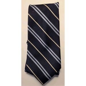 RALPH LAUREN CHAPS Men's Tie 100% Silk Navy‎ Blue Striped 60" Long